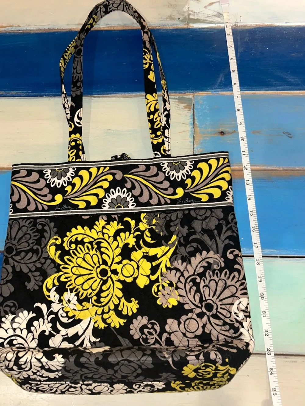 Vera Bradley Vintage Black/Off White/Yellow & Gray Tote Bag - Picture 3 of 6